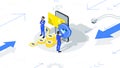 Safe and protected mobile payment online. Isometric conceptual vector illustration