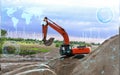 Safe road works with an excavator in a fully automatic production based on artificial intelligence, eliminating the presence of er