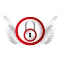 Safe secure padlock with wings icon