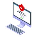 Safe secured computer icon isometric vector. Parental control