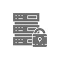 Safe server, protected data center, web hosting, cloud computing grey icon. Royalty Free Stock Photo