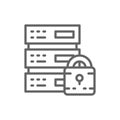 Safe server, protected data center, web hosting, cloud computing line icon.