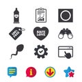 Safe sex love icons. Condom in package symbols. Royalty Free Stock Photo