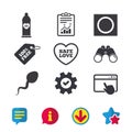 Safe sex love icons. Condom in package symbols. Royalty Free Stock Photo