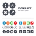 Safe sex love icons. Condom in package symbols Royalty Free Stock Photo