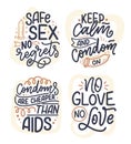 Safe sex slogans, great design for any purposes. Lettering for World AIDS Day design. Funny print, poster and banner with phrases