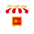 The Safe Shop Sign, Emblem. Red and White Striped Awning Tent. Vector Illustration