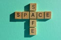 Safe, Space, crossword in 3d wood alphabet letters