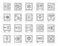 Safe bank cell simple black line icons vector set Royalty Free Stock Photo