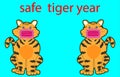 Safe tiger year Wearing masks, distance, two tigers wearing masks to cover their mouths. prevent infection Due to the spread of CO