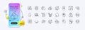 Safe time, Engineering and Faq line icons for web app. Pictogram icon. Phone mockup gradient screen. Vector