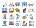 Safe travel and service color line icons set. Pictogram for web, mobile app, promo. UI UX design element Royalty Free Stock Photo