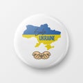 Safe Ukraine. Button Pin Badge with Anti-war Call. Struggle, Protest, Support Ukraine, Palms with Ukrainian War. Vector