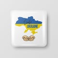 Safe Ukraine. Button Pin Badge with Anti-war Call. Struggle, Protest, Support Ukraine, Palms with Ukrainian War. Vector