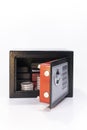 Safe, valuables, coin collection, white background