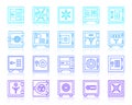 Safe vault security simple line icons vector set