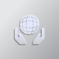 safe, world, icon paper style. Grey color vector background