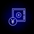 safe yuan icon in neon style. Element of finance illustration. Signs and symbols icon can be used for web, logo, mobile app, UI,