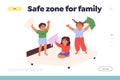 Safe zone for family concept of landing page with happy kids fighting with pillow at home Royalty Free Stock Photo