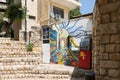 Decoratively artistically painted wall of a private courtyard in the old part of Safed city in northern Israel