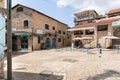 Stone pavement and stone houses on the corner of quiet HaAri street in the old part of Safed city in northern Israel