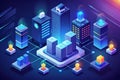 Safeguarding Your Digital Assets at Night Isometric Illustration of Cybersecurity Measures with Encryption and Royalty Free Stock Photo
