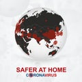 Safer at Home, Coronavirus cases on Earth globe view on Asia