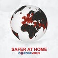 Safer at Home, Coronavirus cases on Earth globe view on Europe, Africa and Middle East Royalty Free Stock Photo