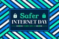 Safer Internet Day backdrop with blue minimalist shapes and text in the center. February 13 is observed as Safer Internet day