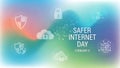 Safer Internet Day February 6 with security icons and network graphic internet safety Royalty Free Stock Photo