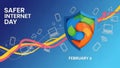 Safer Internet Day graphic with shield and digital devices internet safety cybersecurity Royalty Free Stock Photo