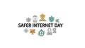 Safer Internet Day text with security and technology icons internet safety online security Royalty Free Stock Photo