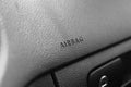 Safety airbag sign on dashboard in car, closeup Royalty Free Stock Photo
