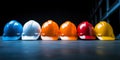 Safety banner. Building construction engineering concept background. Safety construction worker helmet Royalty Free Stock Photo