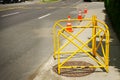 Safety barrier at manhole Royalty Free Stock Photo