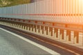 Safety barriers on highway. Anodized safety steel barrier. Enhancing highway safety. Royalty Free Stock Photo