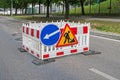 Safety barriers during road repairs on city street Royalty Free Stock Photo