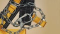 Safety belt for work at height with carabiner. Professional safety equipment for mountaineering and construction. Safety