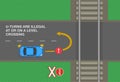 Safety car driving rules. U-turns are illegal at or on a level crossing. Level crossing without barriers.