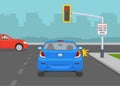 Safety car driving and traffic regulating rules. Give way rules at traffic lights. After stop right turn permitted on red.