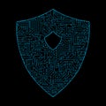 Safety circuit board shield icon for protecting password on black background in digital data code and security technology concept Royalty Free Stock Photo