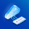 Safety cloud storage or computing. data access after entering a personal password. Vector isometric 3d flat illustration Royalty Free Stock Photo