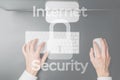 Safety computer security concept. Internet protection symbol on blured keyboard background. Concept image of security Royalty Free Stock Photo