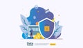 Safety and confidential data protection. VPN internet network security. Traffic encryption personal privacy concept with people Royalty Free Stock Photo