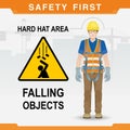 Safety at the construction site. Safety first. Falling objects. Hard hat area