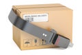 Safety delivery concept, safety belt with cardboard box parcel.