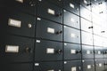Safety deposit boxes are filling vault in 3D render, showing label holders, keyed knobs Royalty Free Stock Photo