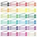 Safety and diaper pins in colors - vector