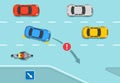 Safety driving car rules. Dangerous and wrong exit from the main road or from highway. Diverge road scene.