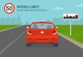 Safety driving rules and tipes. Cars and motorcycles on a built-up area speed limit. Royalty Free Stock Photo